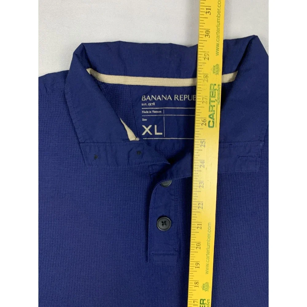 Banana Republic Polo Shirt Mens XL Blue‎ Long Sleeve Button Mock Neck